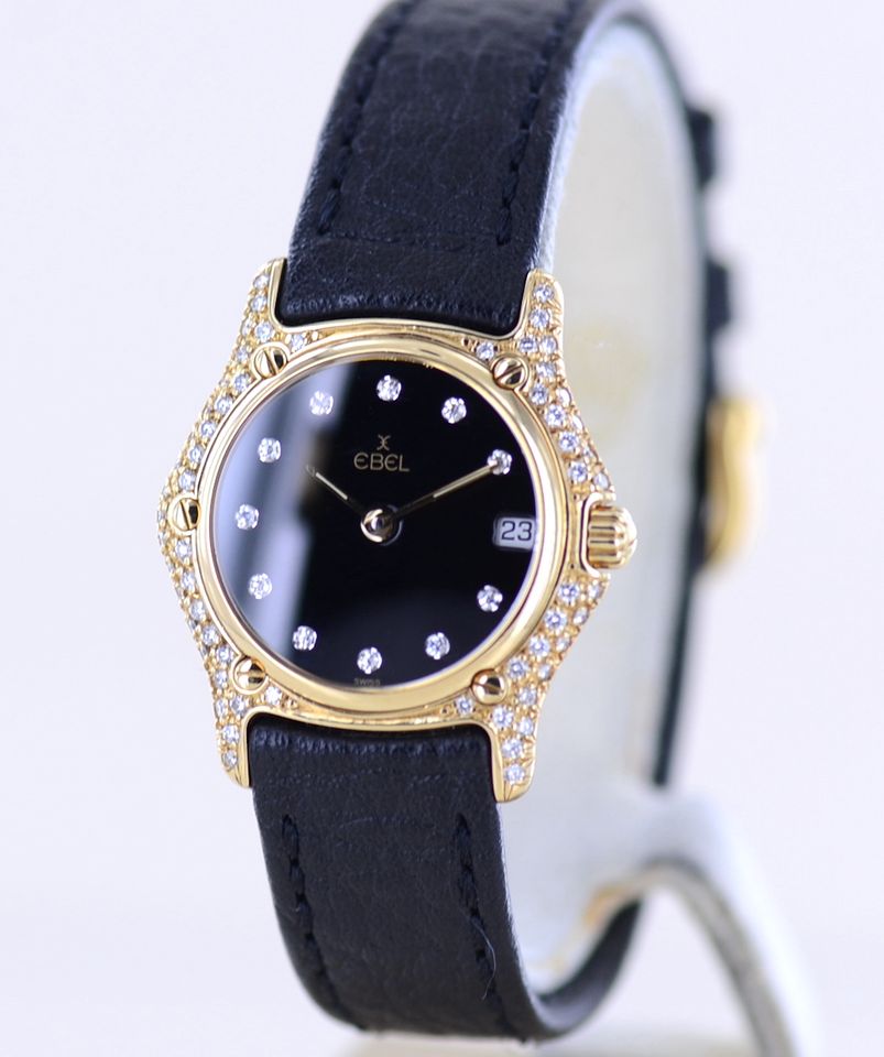 Ebel Uhr 18K Gold 1911 Luxus Lady Onyx Dial Factory Diamond rar in Langenfeld