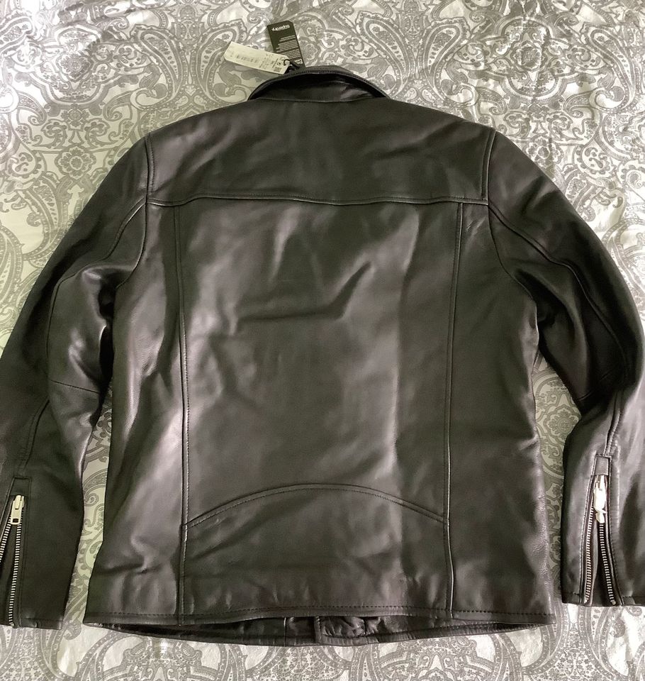 Superdry Lederjacke NEU Gr.L Hero Leather Biker in Black in Bornheim