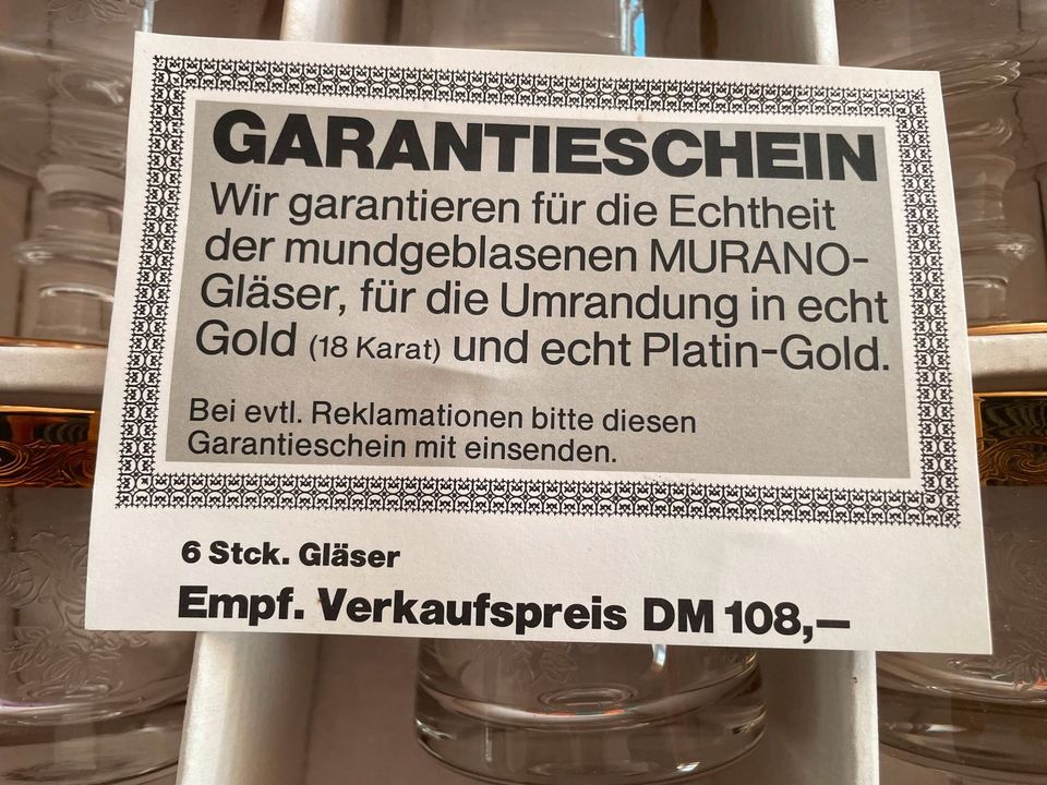 6x Murano Gläser mit echt Goldrand, Vintage OVP in München
