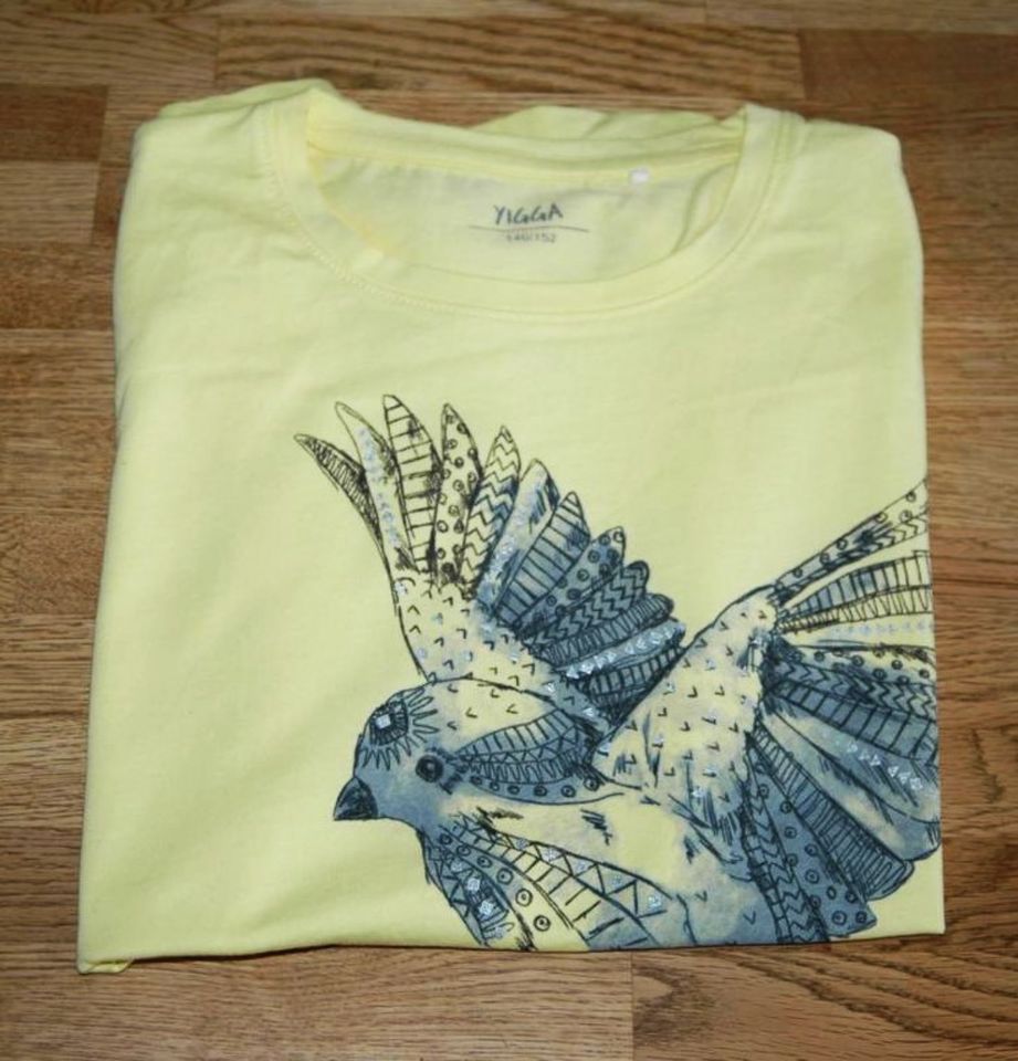 T-Shirt "blaues Vögelchen" gelb Gr.146/152 NEU in Senden
