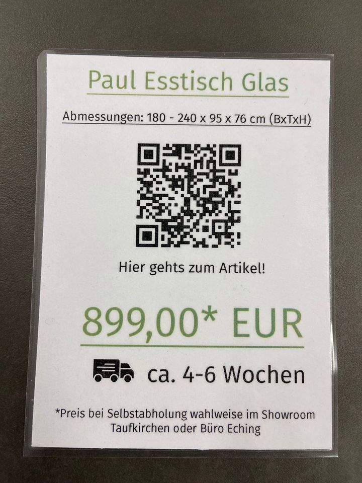 Paul Esstisch mit Glasplatte 180-240 cm x 95 cm in Taufkirchen Vils