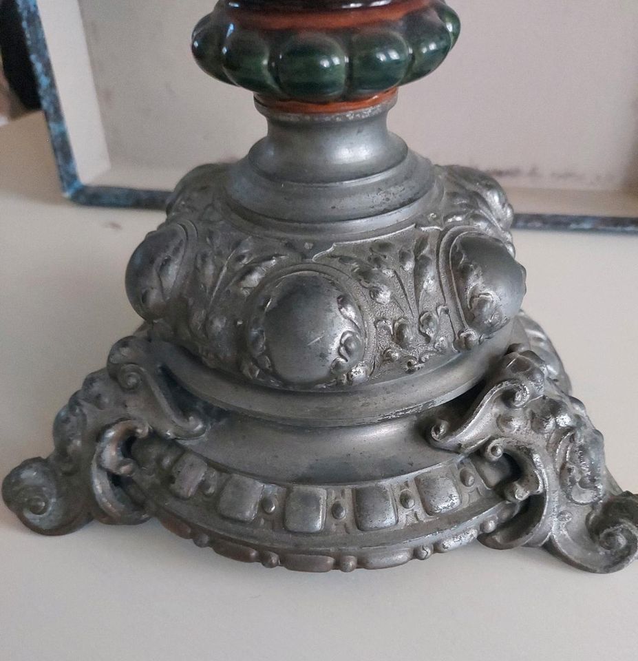 Tisch Petroleumlampe alt 1900 Jugendstil Keramik braun Engel in Regensburg