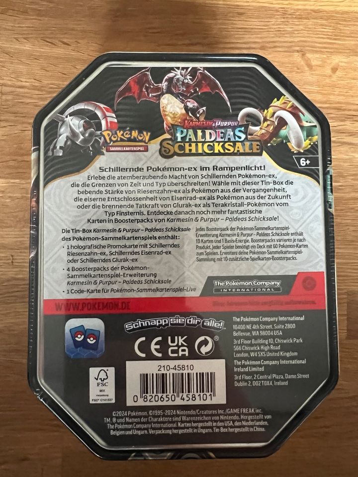 Pokemon Karten Shiny Glurak Tin DE Paldeas Schicksale + 4 Booster in Wiesbaden