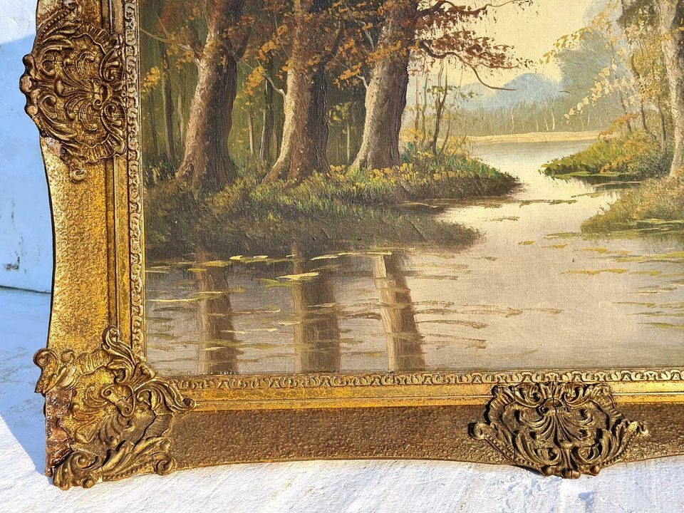 Ölgemälde Herbstwald See im Wald signiert Impressionismus Gemälde in Gommern