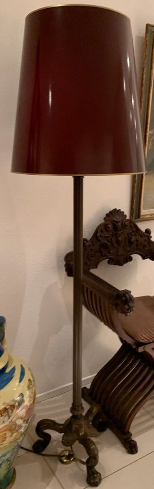 Bronze Lampe Antik Stehlampe aus Italien Weinroter Lampenschirm in Krefeld