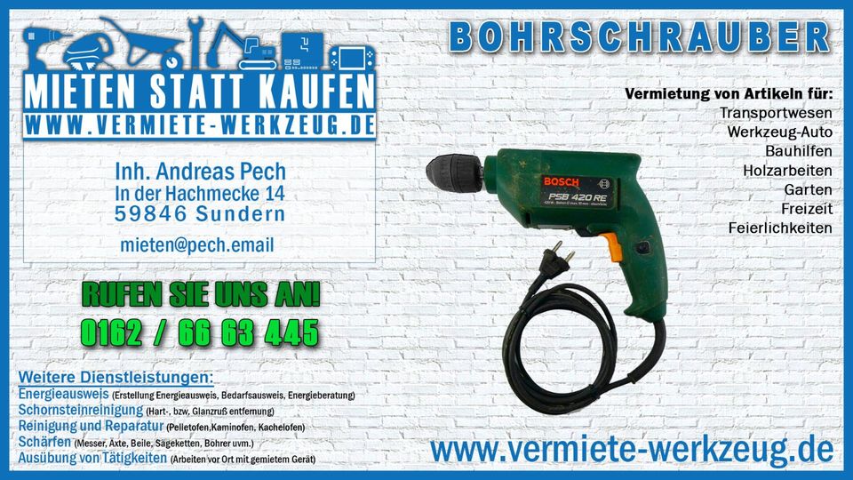⚡ Mieten Bohrmaschine Bosch Leihen Sundern Bohrer Löcher Holz ⚡ in Sundern (Sauerland)