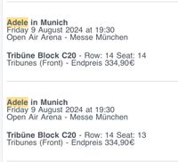 2x Adellle Tickets München 09.08 München - Trudering-Riem Vorschau