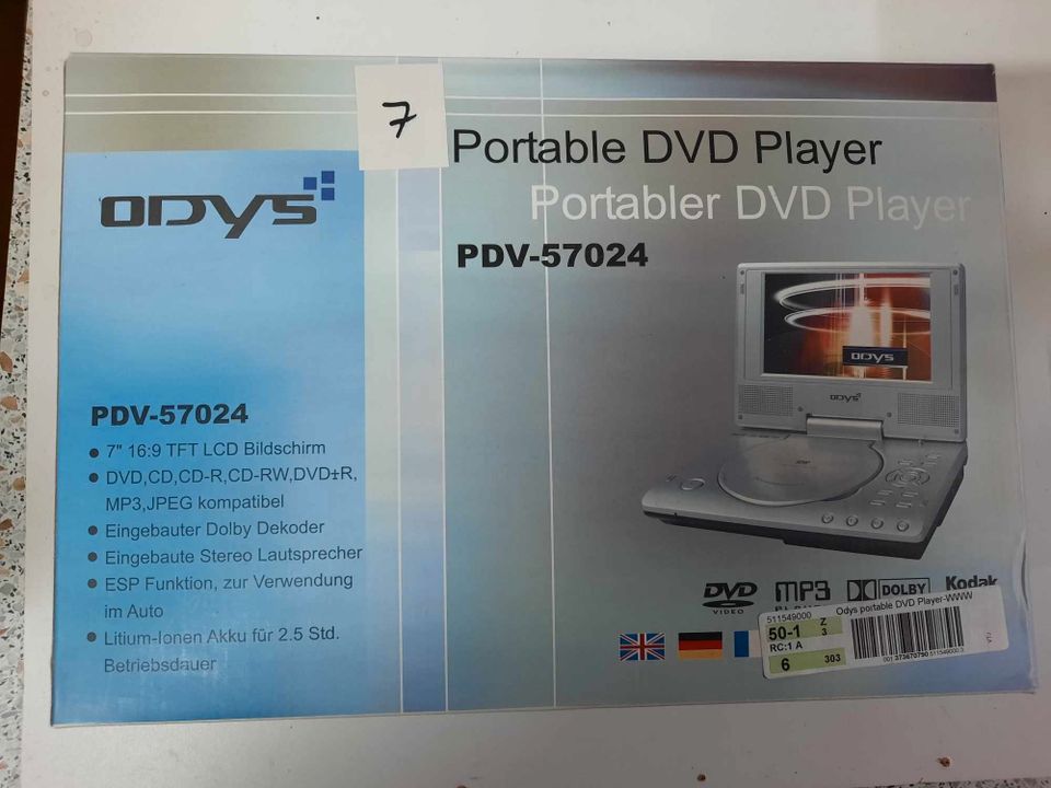 ODYS : Portable DVD Player PDV-57024  7" 16:9 TFT LCD Bildsch. in Steinheim