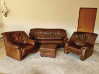 Retro Leder Sitzgruppe Dreier Sofa Sessel Fußhocker Niedersachsen - Stelle Vorschau