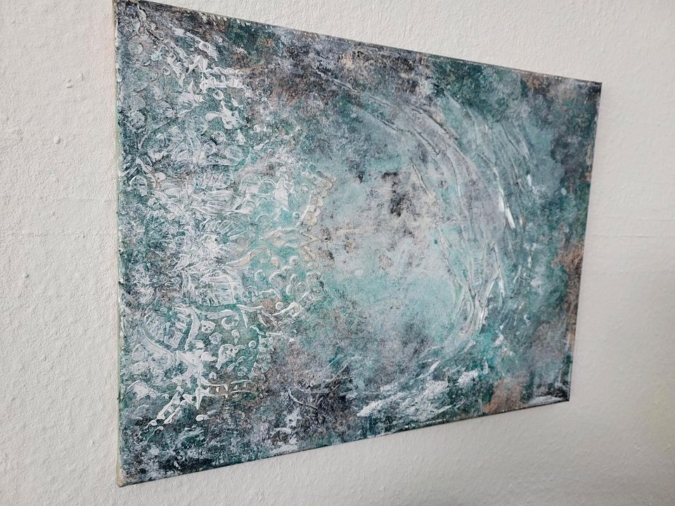 Acrylbild 30x40 türkis Struktur Boho Mandala Gemälde Unikat in Aulendorf