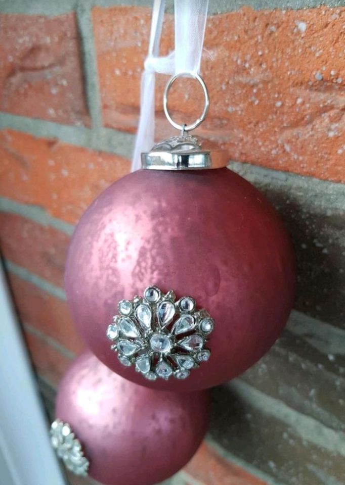 Weihnachtskugeln rosa Silber Glas Landhaus shabby in Himmelpforten