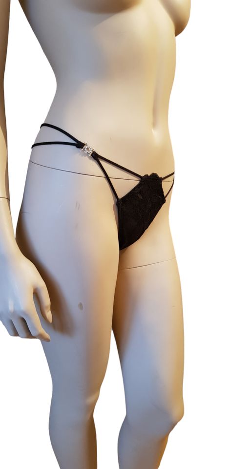 Petite Fleur String ❤️Tanga 44 2XL 46 3XL Schwarz Spitze Bänder in St. Egidien