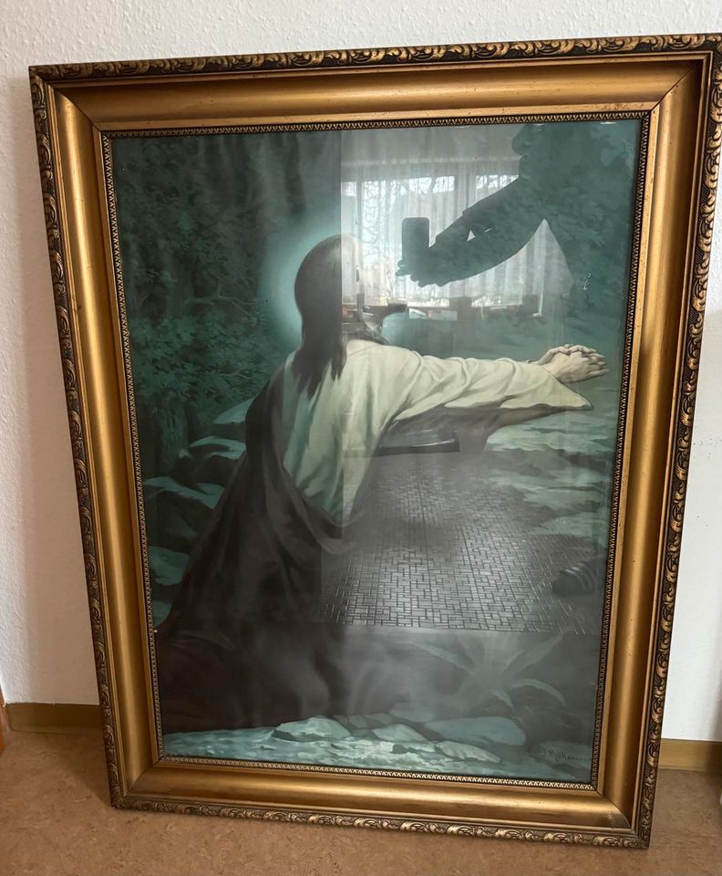 Riesiges Wandbild J. Mathauser "Jesus auf dem Ölberg" H 1,17 m in Fahrenbach