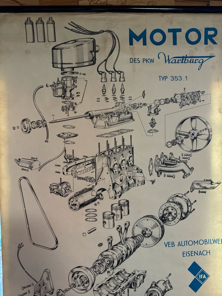 Lehrtafel Rollbild Wartburg 353 Motor in Döbeln