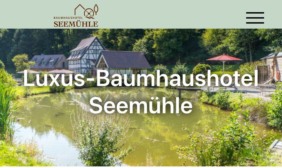 Wert Gutschein 200€ Baumhaushotel Seemühle in Würzburg