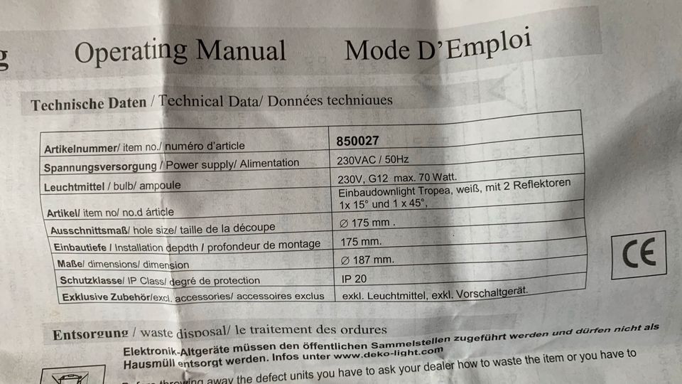 Deckeneinbauleuchte schwenkbar 70W weiss G12 neu in Bous