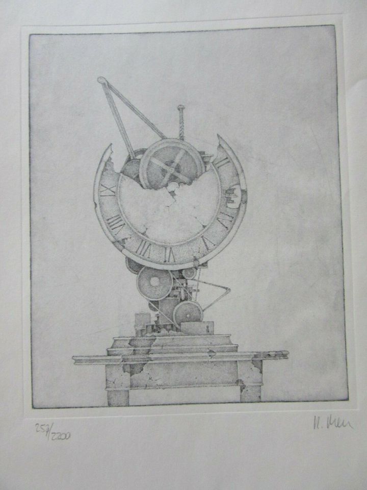 ✅ Radierung R. Merz limit. Druck Tisch Uhr Technik Bild in Ichenhausen