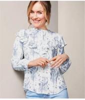 Tchibo Damen Bluse Oberteil Hemd 38 ML weiß blau Hessen - Großkrotzenburg Vorschau