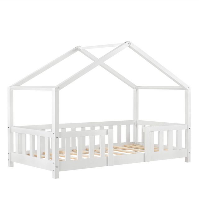 Kinderbett mit Rausfallschutz 70x140cm Haus Holz Weiß Hausbett in Ladbergen