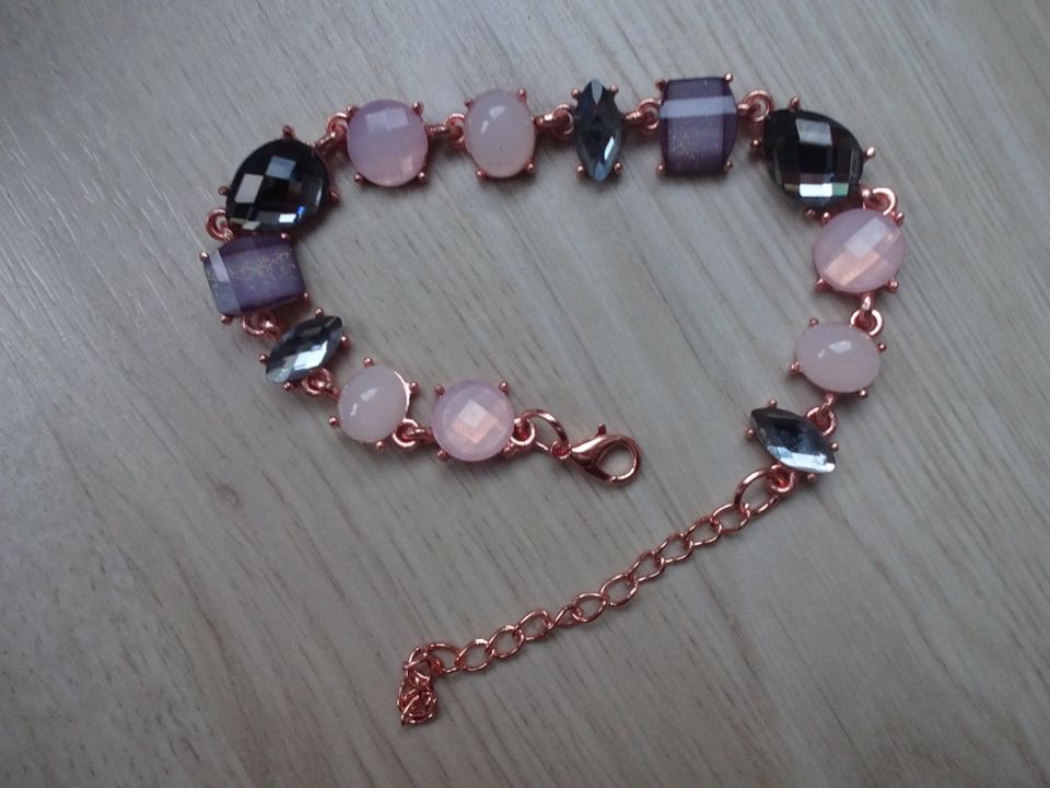 Modisches Armband rosegold mit Acryl Elemente Steine 20 cm + 7 cm in Pforzheim