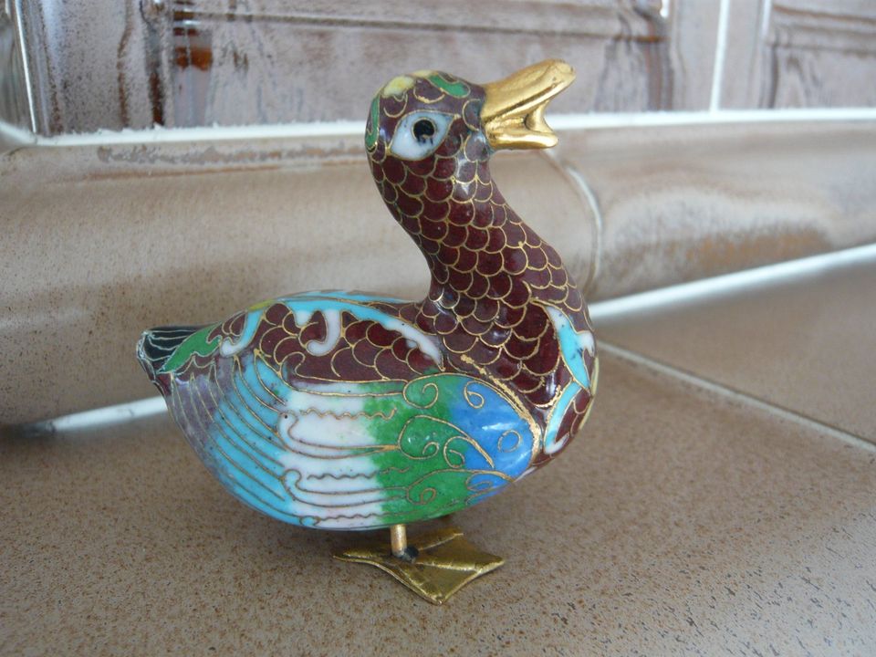 Cloisonne Ente Figur Messing Metall Emaille 1 in Mahlow