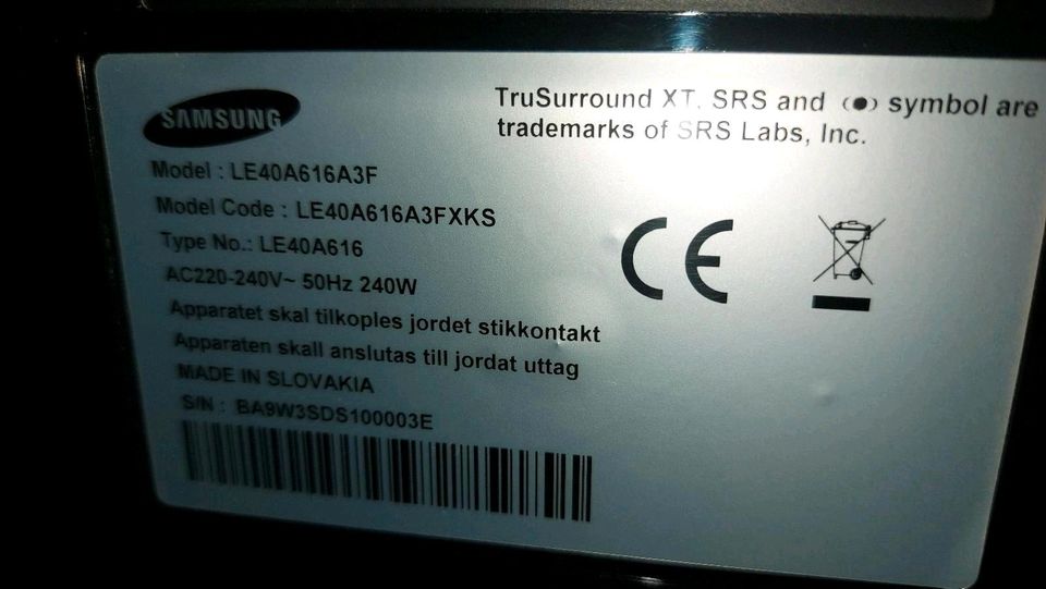 Samsung LE 40A616A3FXKS in Wetter (Ruhr)