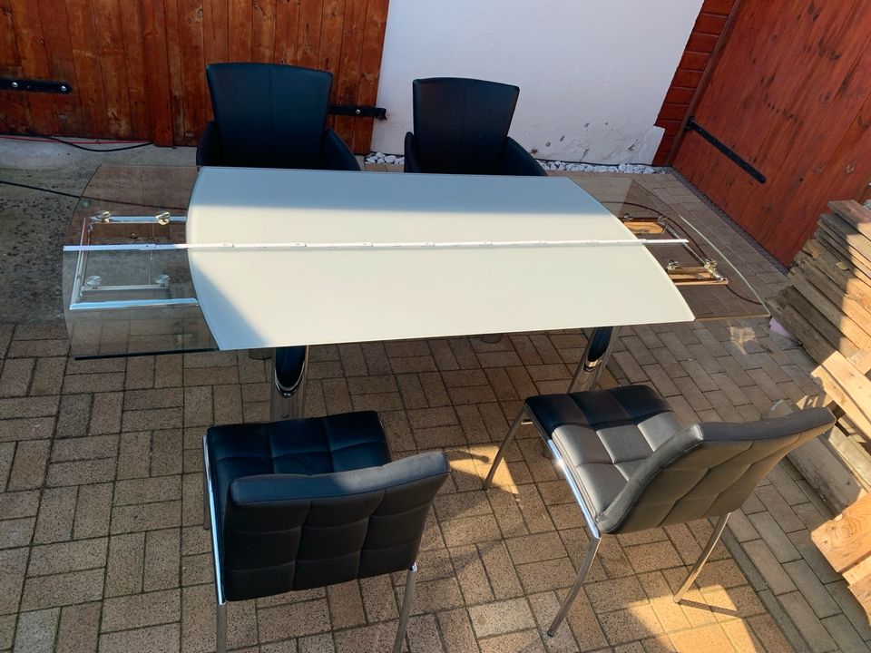 Glastisch Küchentisch Esstisch Tisch + Stühle 4 Stück Leder in Berlin