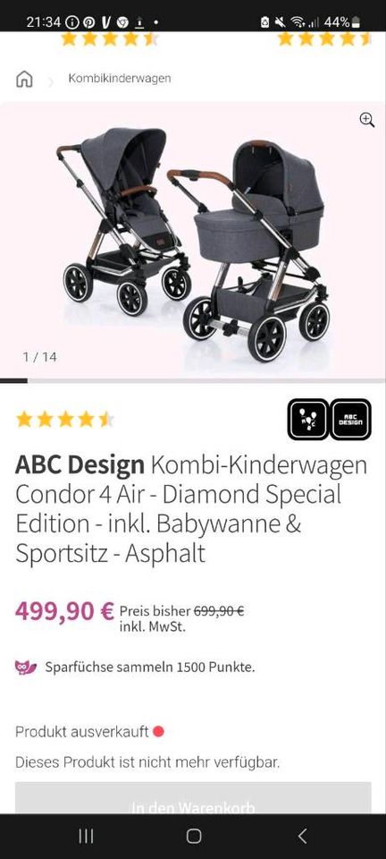 !200€! Kinderwagen Kombi ABC Design Condor 4 Air Diamond Special in Lindenberg
