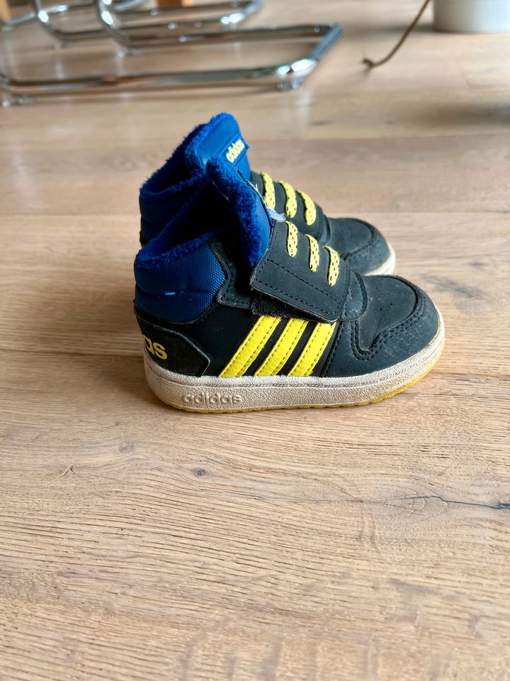 Sneaker, Turnschuhe Adidas Gr. 21 blau gelb Klettschuh in Kaarst