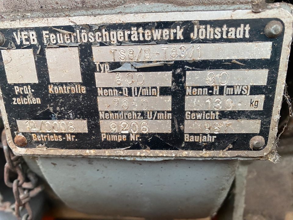 Jöhstadt TS 8/8 Feuerwehrpumpe DDR mit Schläuchen in Löhne