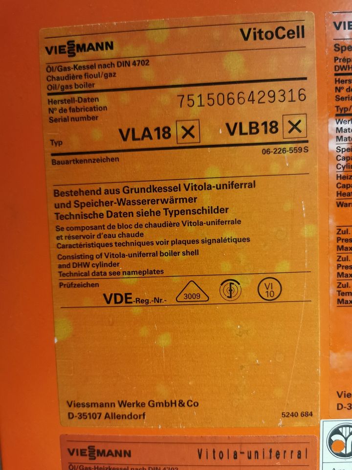 VIESSMANN Ölheizung VitoCell VLA18 VLB18 VNE18 Trimatik MC in Grub a. Forst
