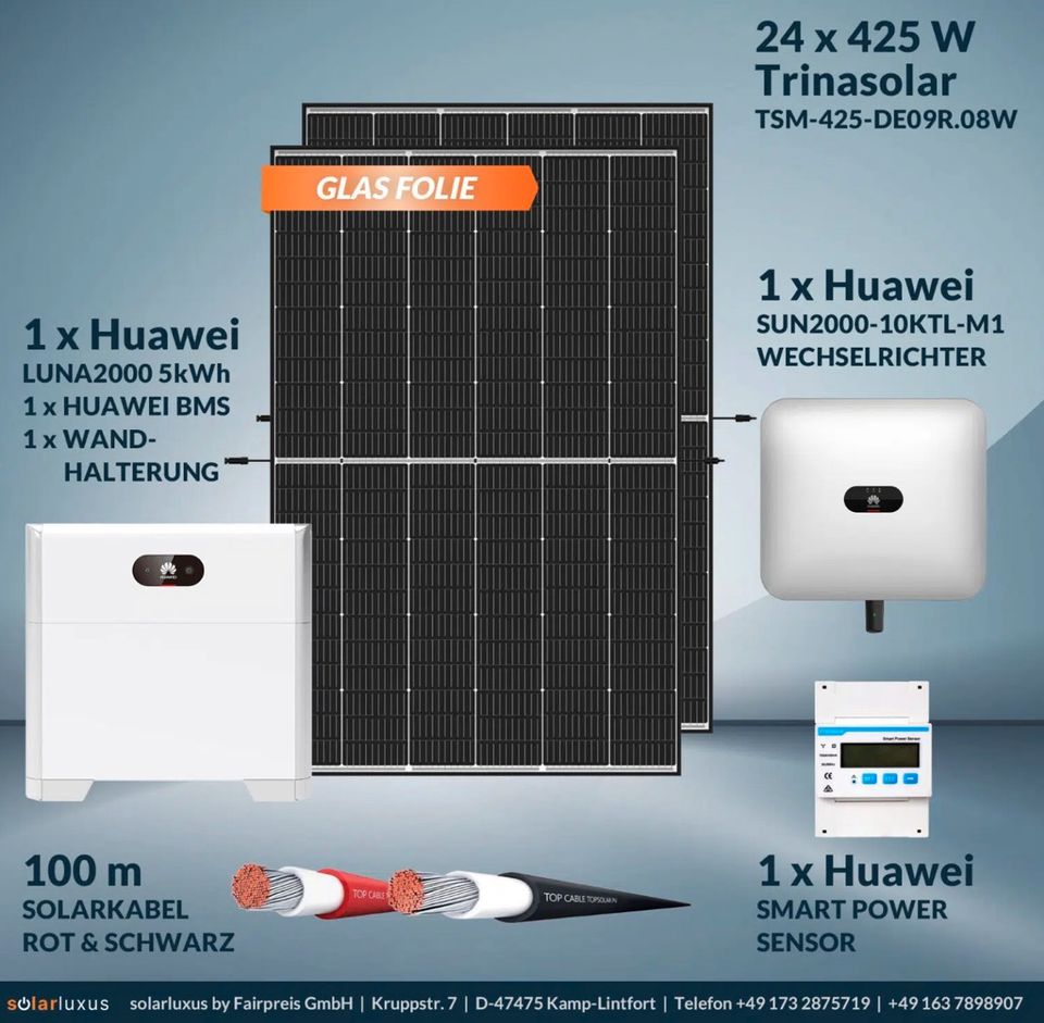 10kW Photovoltaik Solaranlage Selbstmontage PV Anlagen mit Speicher und Wechselrichter Huawei in Kamp-Lintfort