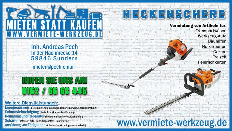 ⚡ Mieten Benzin Heckenschere mit und ohne Stiel Verleih ⚡ in Sundern (Sauerland)