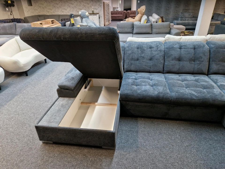 Sofa Couch Multifunktionssofa XXL-Wohnlandschaft U-Form grau mit Schlaffunktion und Bettkasten verstellbarer Sitztiefe Möbel Wurm WIR LIEFERN DEUTSCHLANDWEIT in Osnabrück
