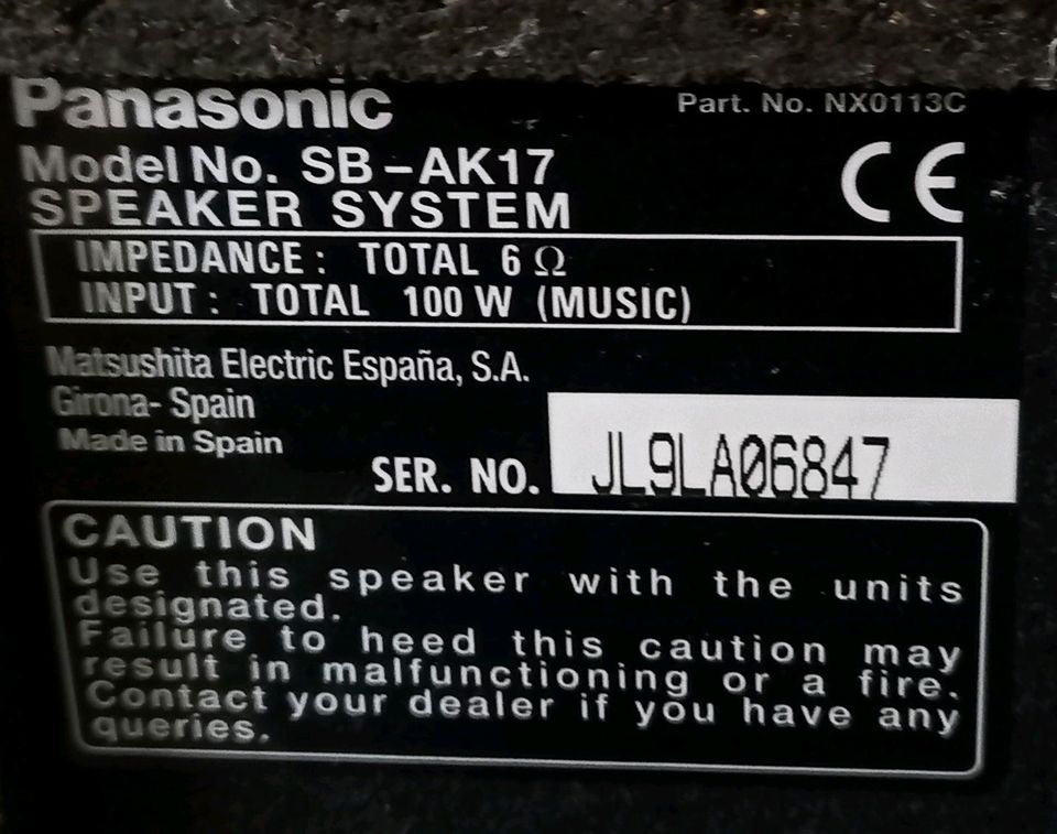 2 Lautsprecher Panasonic SB AK-17 100 Watt Bass-Reflex-Box in Hamburg