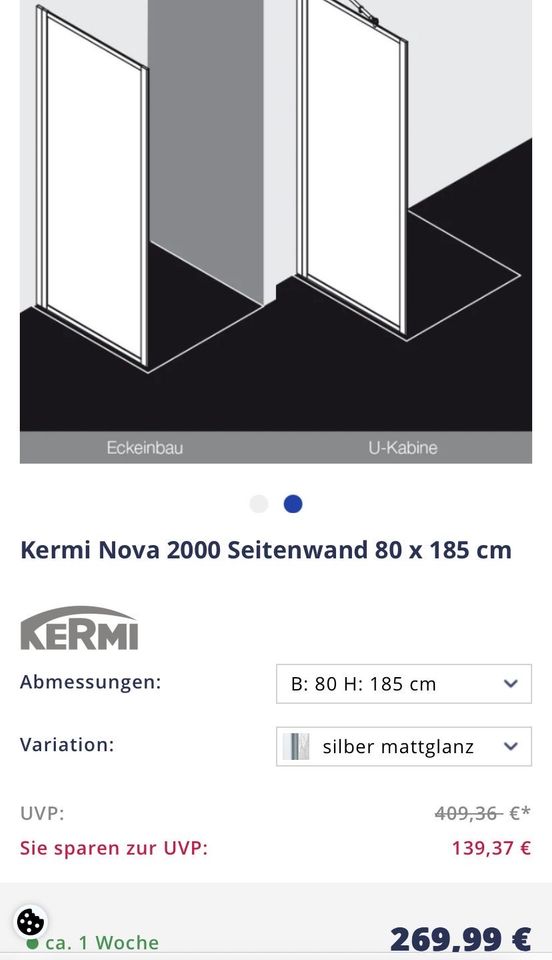 Kermi 2000 Duschwand 90*185 silber neu ohne OVP in Panketal