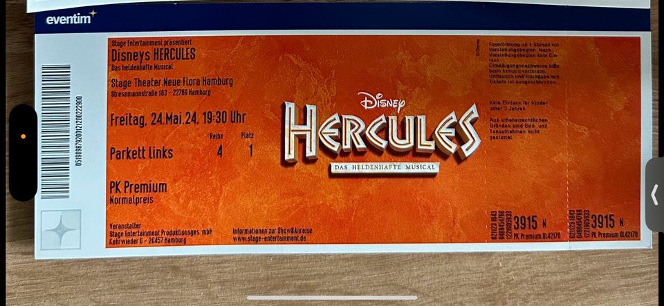 Disney Hercules Musical Karten in Hamburg