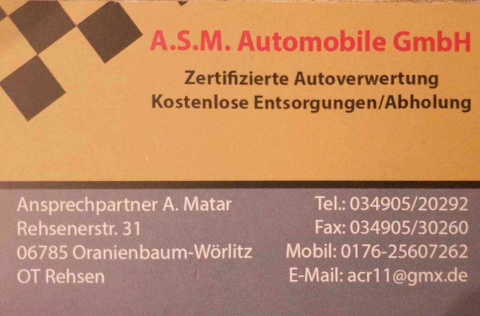 Autoverwertung Autoverschrotung in Oranienbaum-Wörlitz