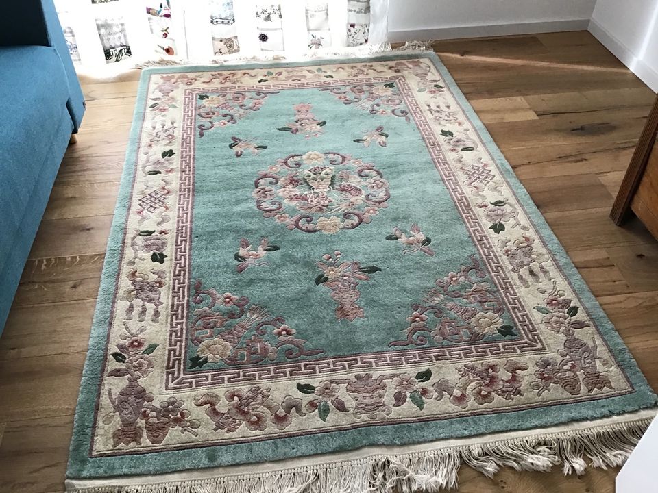 Handgeknüpfter chinesischer Teppich, Wolle, türkis Orientteppich in München