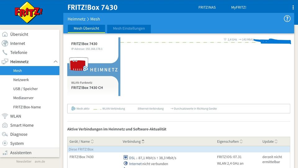 Fritzbox 7430  V2 Mesh 7.31 ADSL / VDSL Router , Repeater WPA3 in Oschersleben (Bode)