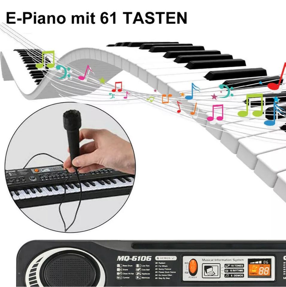 Keyboard E-Piano Klavier Kinder Klaviertastatur Digital 61 Tasten in Bebra