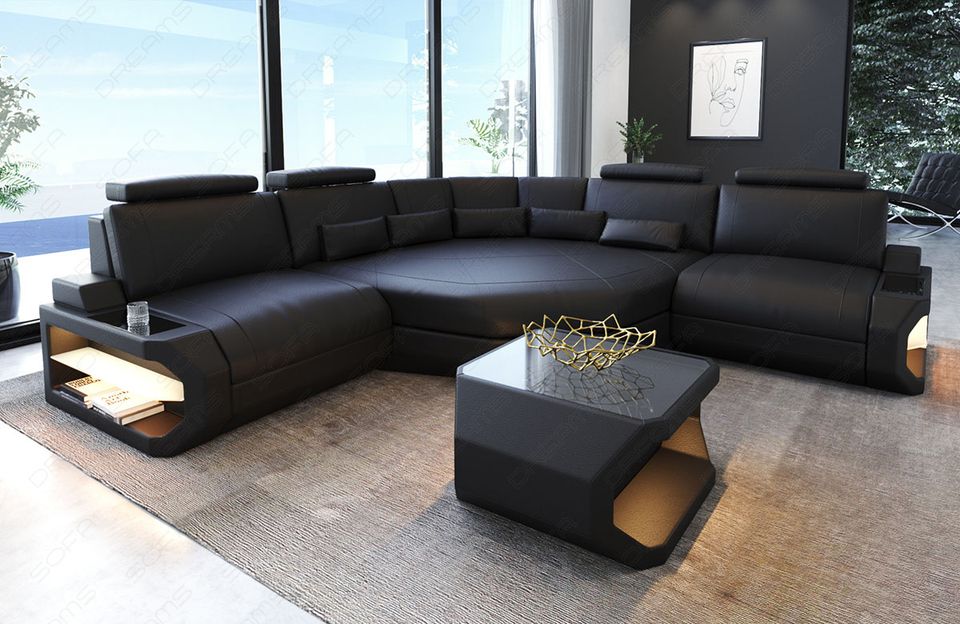 Leder Ecksofa Asti Mini mit großer Relax Ecke und LED Beleuchtung in Berlin