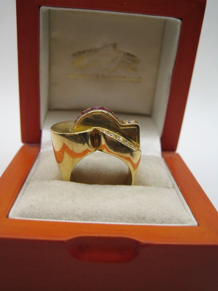 Unikat Design Ring 18 Kt 750 Gold Brillant Diamanten Rubine 1940 in Zeltingen-Rachtig