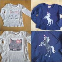 Shirt langarm blau weiß Wendepailetten Katze Einhorn 134 140 neuw Bayern - Schwabmünchen Vorschau