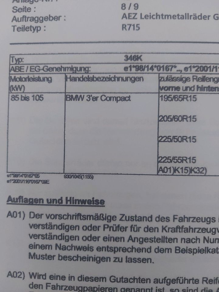 BMW 3er E36 seltene AEZ Radon Felgen mit Neue Allwetterreifen in Bergisch Gladbach