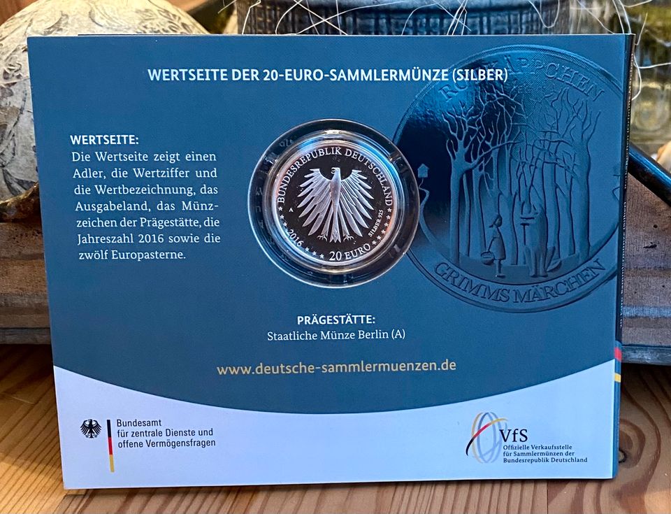 20€ Silber Sammlermünze Rotkäppchen 2016 Sp. Glanz Neu in Michelstadt