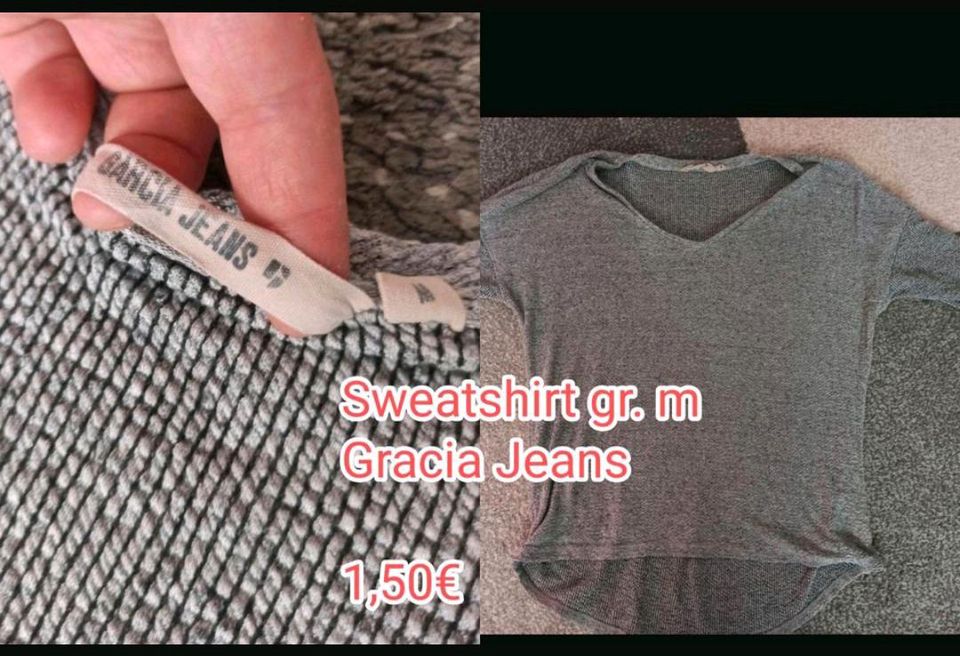 Gracia Jeans leichtes Sommer oberteil Sweatshirt 7/8 arm grau m in Mössingen