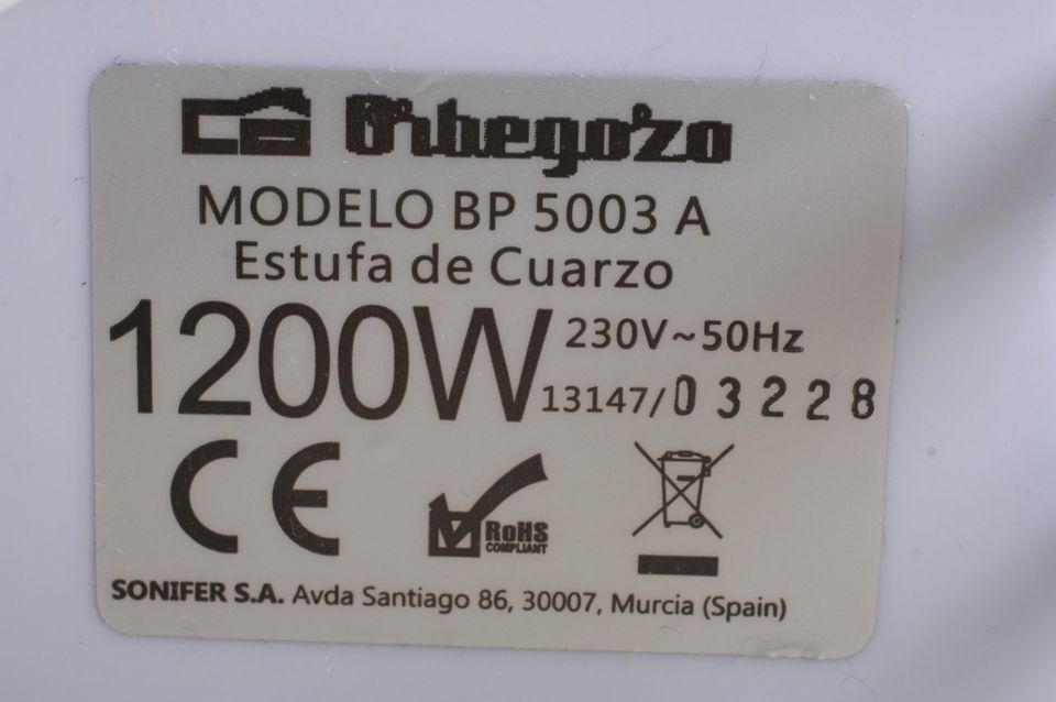 Orbegozo BP 5003 A Elektrischer Quarz-Raumheizer 1200W in  Nordrhein-Westfalen - Hückelhoven | eBay Kleinanzeigen ist jetzt  Kleinanzeigen