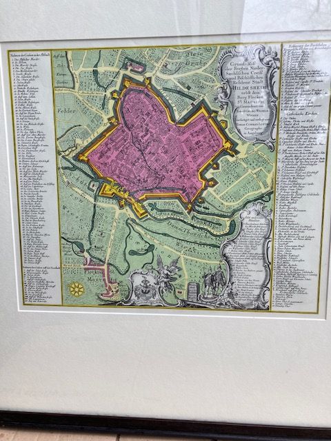 Kunstdruck Hildesheim, colorierter Stich, mittelalterl.Stadtplan in Hannover