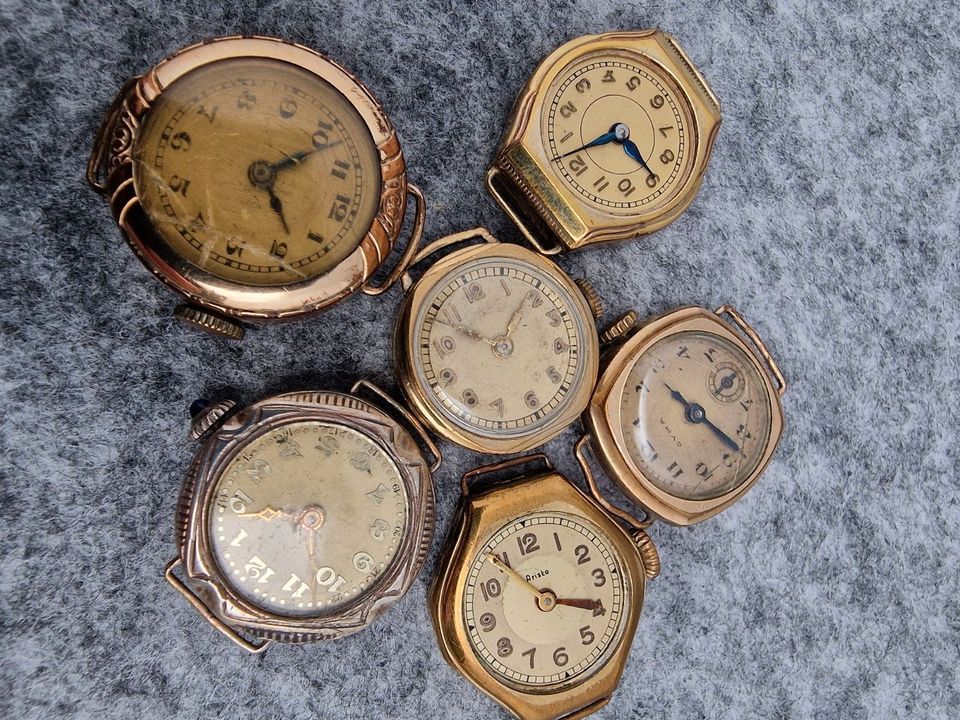 Konvolut 6x Vintage Uhrwerke Uhr GOLD Armbanduhr Taschenuhr ANTIK in Warendorf